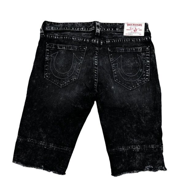 RARE True Religion Jeans Shorts Size 38 MOTO Black T Gray - Picture 7 of 9